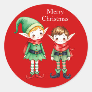 Sticker Rond Petite aquarelle Joyeux elfes de Noël