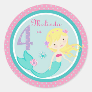 Sticker Rond Petite blonde 4 d'autocollant de sirène