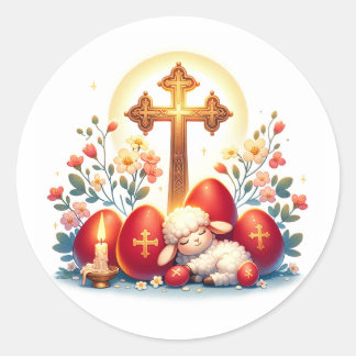 Sticker Rond Petite célébration orthodoxe de Pâques avec l'Agne