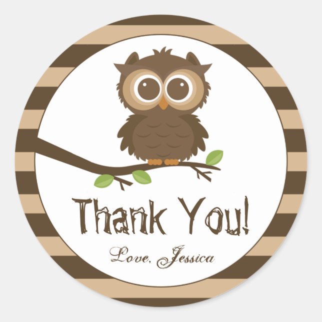 Sticker Rond Petite chouette | Baby shower Merci Favor (Devant)