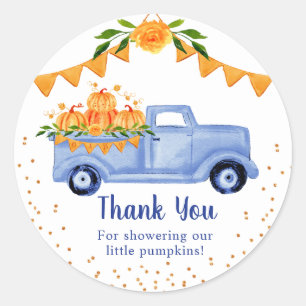Sticker Rond Petite citrouille bleue jumelle Merci