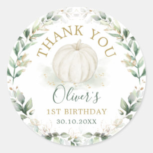 Sticker Rond Petite Citrouille Sage verdure Gold Wreath Anniver