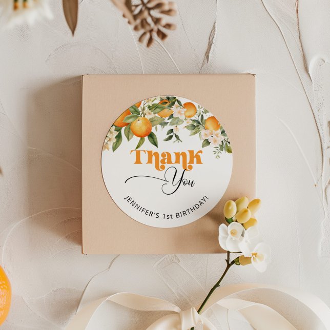 Sticker Rond Petite cutie agrumes oranges anniversaire merci (Créateur téléchargé)