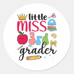 Sticker Rond Petite élève de 3e année Troisième jour d'école Tr