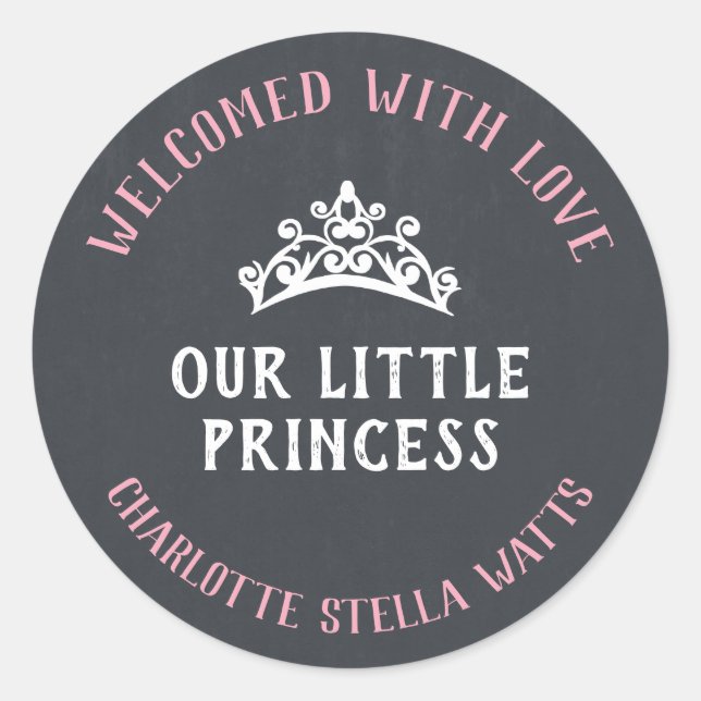 Sticker Rond Petite faveur de faire-part de bébé de princesse (Devant)
