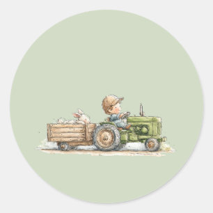 Sticker Rond Petite Ferme de Tracteur Anniversaire