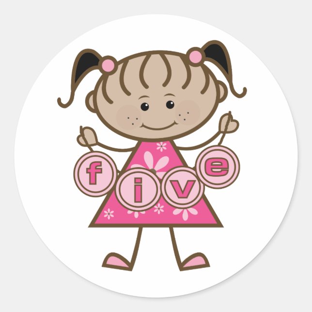 Sticker Rond Petite fille 5e anniversaire Tshirts et cadeaux (Devant)