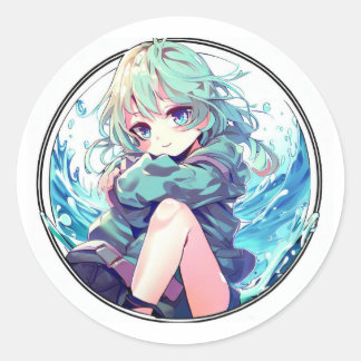 Sticker Rond Petite fille Anime