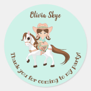Sticker Rond Petite fille au cheval Filles Anniversaire
