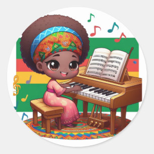 Sticker Rond petite fille avec piano coloré