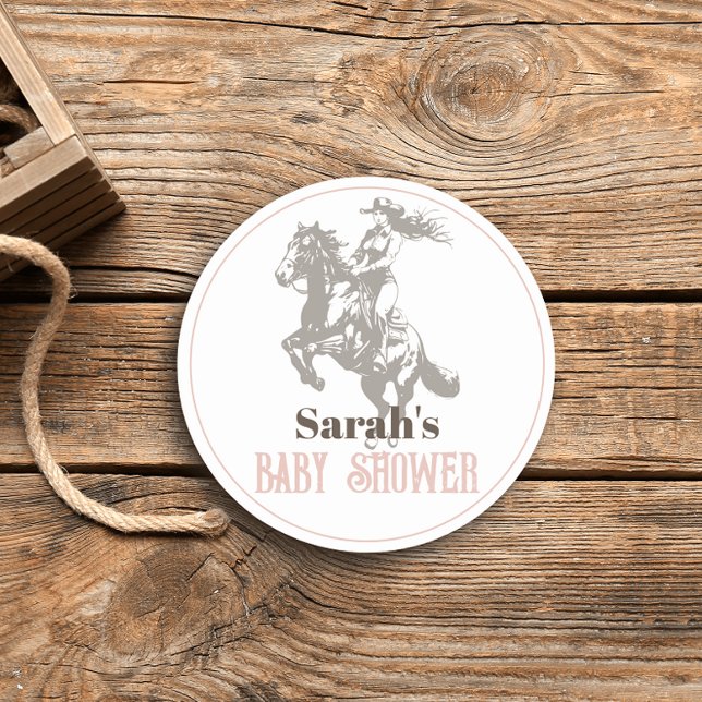 Sticker Rond Petite fille Baby shower Western rose fille (Créateur téléchargé)