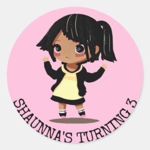 Sticker Rond Petite fille caricaturale personnalisée Anniversai