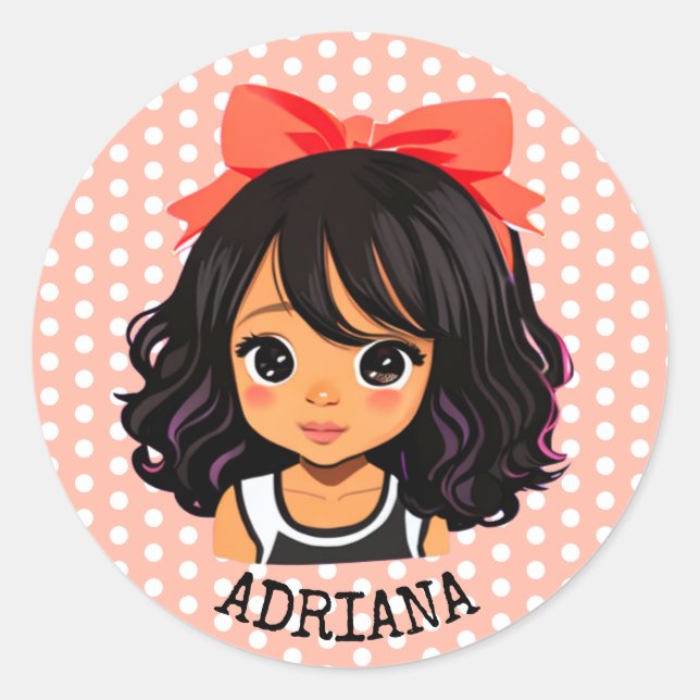 Sticker Rond Petite fille caricature personnalisée (Devant)