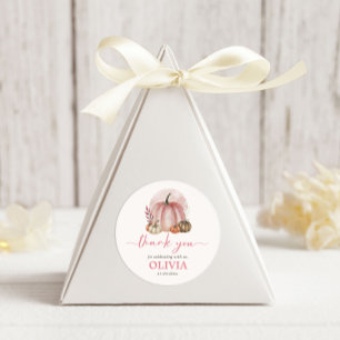 Sticker Rond Petite Fille Citrouille Rose Baby Shower Merci