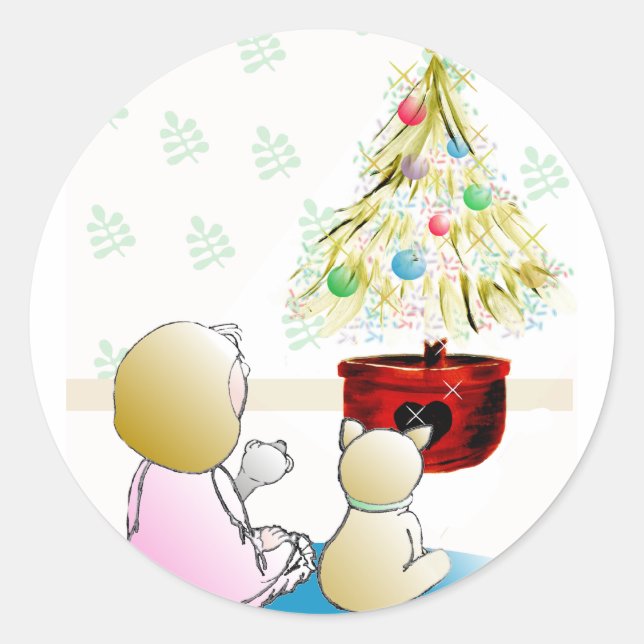Sticker Rond Petite fille dans la nuit de Noël (Devant)