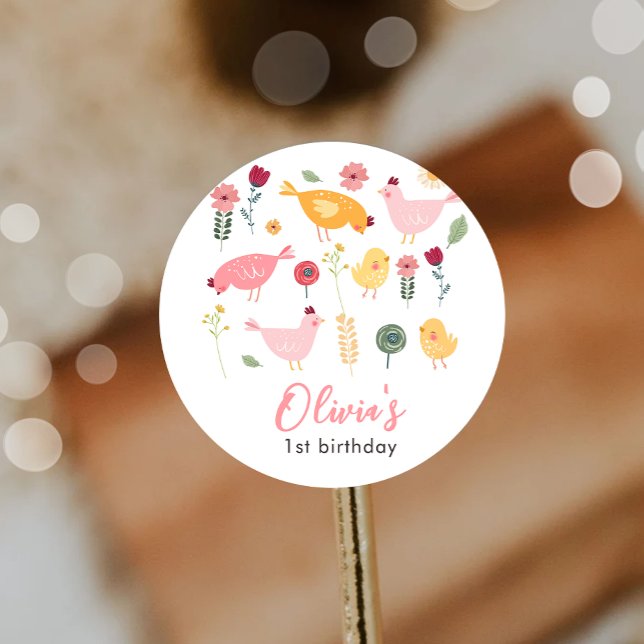 Sticker Rond Petite Fille De Poulets Ferme Pâques Poulet Annive (Créateur téléchargé)