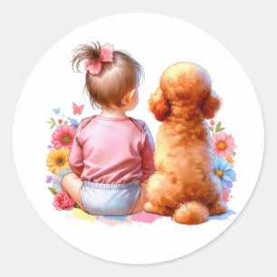 Sticker Rond Petite fille et canicule d'abricot