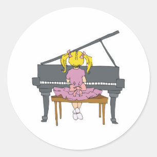 Sticker Rond petite fille jouant du piano