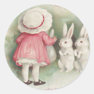 Sticker Rond Petite fille Lapin de Pâques lapin lapin