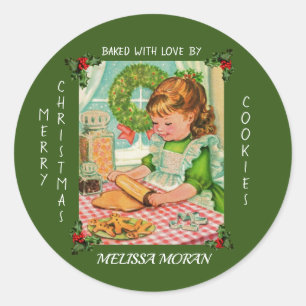 Sticker Rond Petite fille mignonne cuire des bonbons de Noël