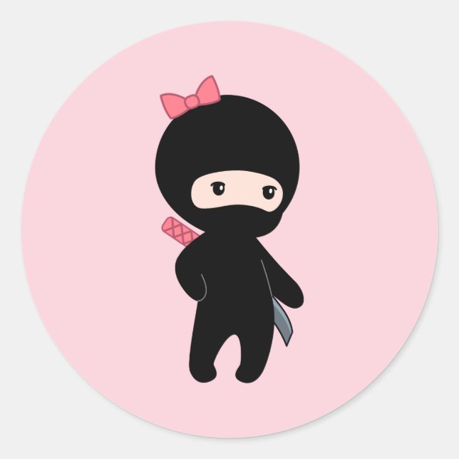 Sticker Rond Petite fille Ninja rose (Devant)