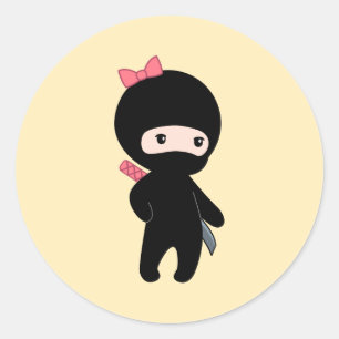 Sticker Rond Petite fille Ninja sur jaune