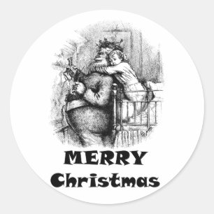 Sticker Rond Petite fille qui embrasse le Père Noël Art de Noël