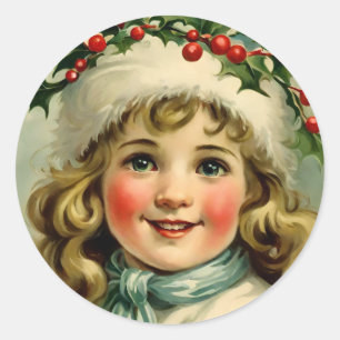 Sticker Rond Petite fille vintage avec mistletoe