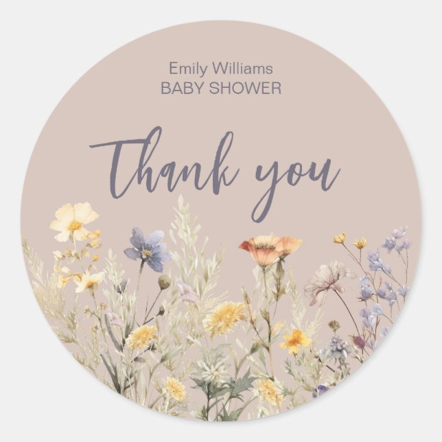Sticker Rond Petite fleur sauvage baby shower (Devant)