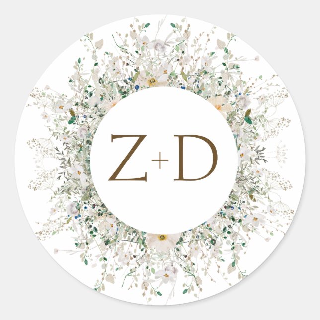 Sticker Rond Petite Fleur sauvage Mariage Monogramme (Devant)