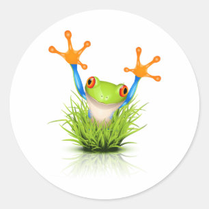 Sticker Rond Petite grenouille dans l'herbe