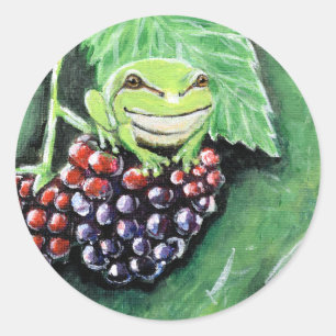 Sticker Rond Petite grenouille d'arbre sur une peinture de Blac