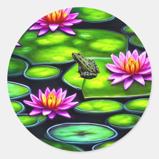 Sticker Rond Petite grenouille sur Lily Pad (Devant)