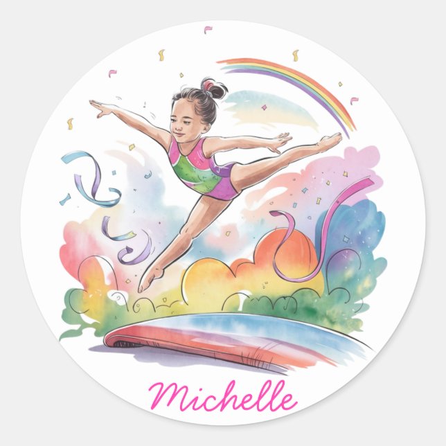 Sticker Rond Petite Gymnaste personnalisée Fille Noël rose (Devant)