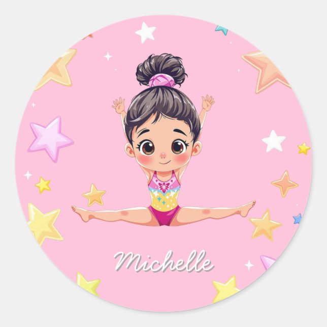 Sticker Rond Petite Gymnaste personnalisée Fille Noël rose (Devant)