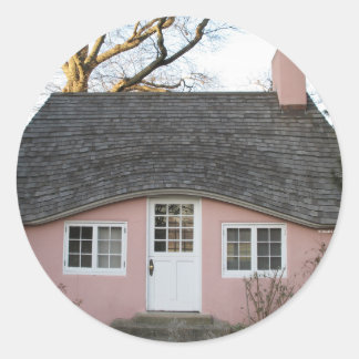 Sticker Rond Petite maison rose