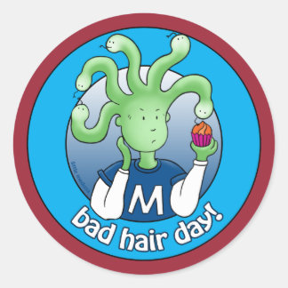 Sticker Rond Petite Méduse, Mauvaise Journée Des Cheveux !
