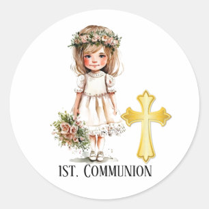 Sticker Rond Petite mignonne fille 1ère communion