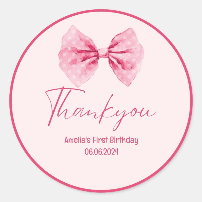 Sticker Rond Petite miss fleurie Pink Bow Onederful 1er anniver (Devant)