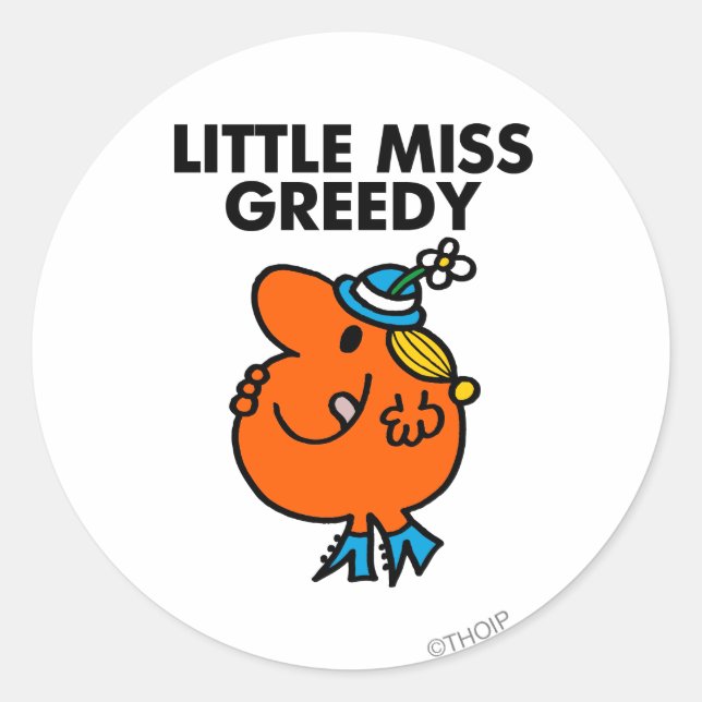 Sticker Rond Petite Miss Greedy Lique Ses Lèvres (Devant)