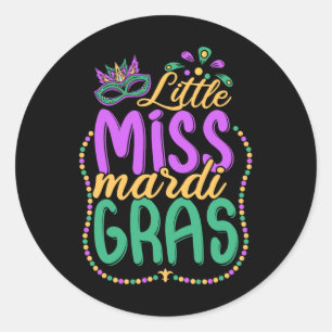 Sticker Rond Petite Miss Mardi Gras Enfants Carnaval Vêtements
