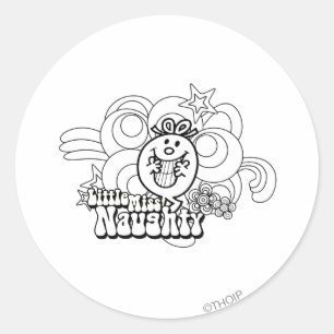 Sticker Rond Petite Miss Naughty avec un Arrière - plan audacie
