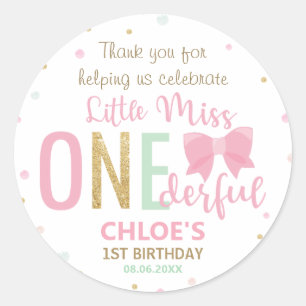 Sticker Rond Petite Miss Onedering 1er Anniversaire ONE Bow