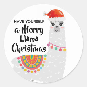 Sticker Rond Petite Noël drôle Llama Santa chapa souhaite