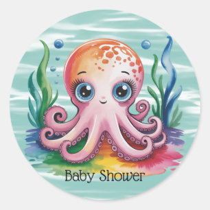 Sticker Rond Petite Pieuvre Sous La Mer
