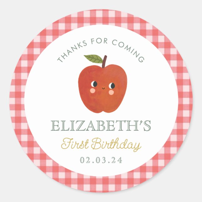 Sticker Rond Petite pomme sucrée premier anniversaire (Devant)
