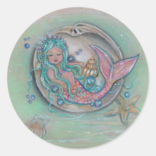 Sticker Rond Petite sirène endormie de Renee Lavoie