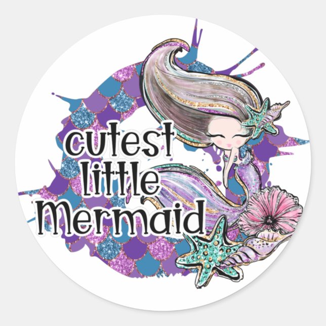 Sticker Rond Petite Sirène Étincelante (Devant)
