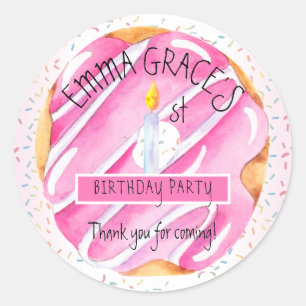 Sticker Rond Petites filles beignets Cupcakes 1ère fête d'ann