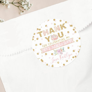 Sticker Rond Petites filles Citrouilles 1er anniversaire Merci